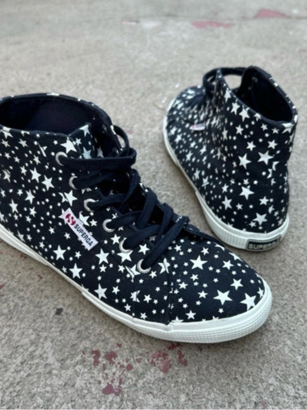 Superga Black and White Star-Print High-Top Sneakers Women’s 7